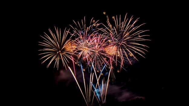 Ein lebendiges Feuerwerk beleuchtet den Nachthimmel