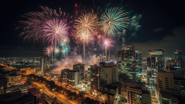 Ein lebendiges Feuerwerk erhellt den Nachthimmel