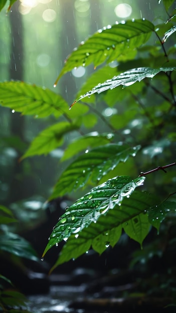 Foto ein lebendiges grünes blatt, bedeckt mit wassertropfen