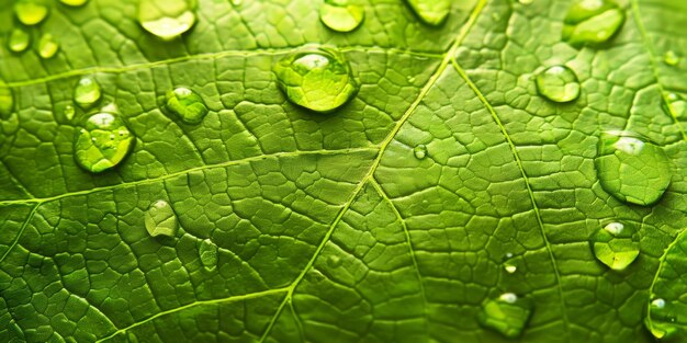 Foto ein lebendiges grünes blatt mit frischen tautropfen