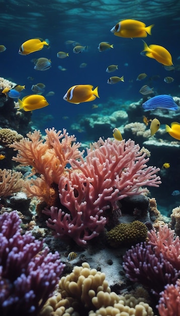 Ein lebendiges Korallenriff mit vielfältigem Meeresleben, ein farbenfrohes, hochdetailliertes Unterwasser-Ökosystem