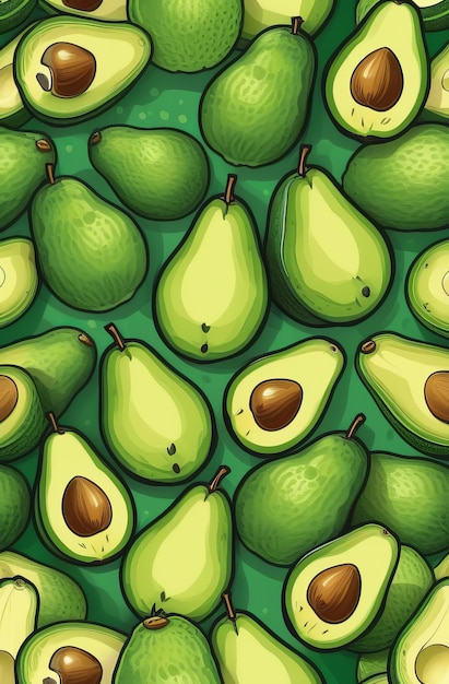 Foto ein lebendiges muster aus grünen ganzen und halbierten avocados