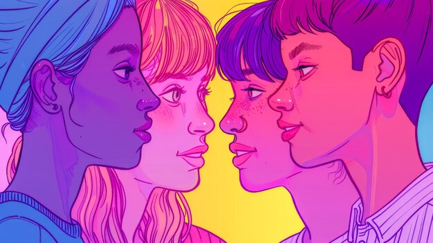 Ein lebendiges Porträt von drei Frauen in Neonfarben