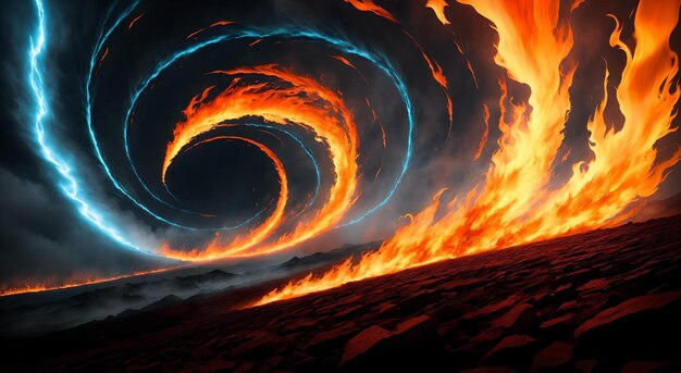 Ein lebendiges und dynamisches Gemälde, das den faszinierenden Wirbel von Feuer und Wasser einfängt
