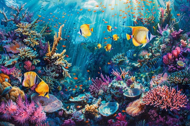 Ein lebendiges und lebendiges Korallenriff, das von lebensgenerierendem Ai wimmelt