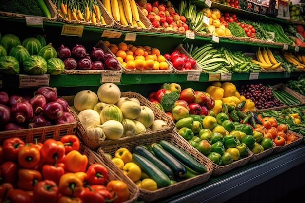 Ein Lebensmittelladen mit einer Auswahl an Obst und Gemüse