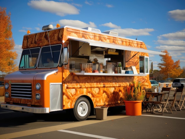 Ein lebhafter Food Truck auf einem belebten Parkplatz