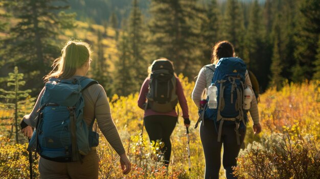 Ein lebhaftes Wanderabenteuer, bei dem fette Frauen wunderschöne Landschaften durchqueren. Ihr Lachen und ihre Gespräche hallen, während sie auf Wegen navigieren, die Abenteuer, Kameradschaft und die Freude der Erforschung verkörpern.