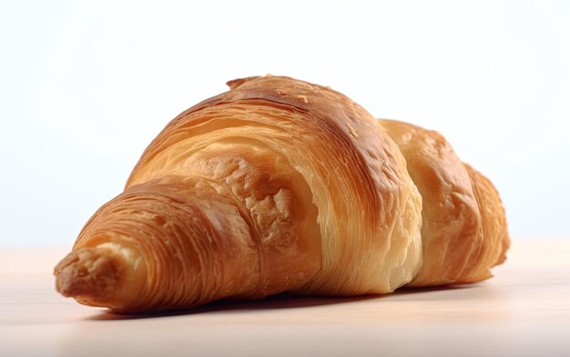 Ein leckeres Croissant auf weißem Hintergrund professionelles Werbefoto für Lebensmittel ai generiert