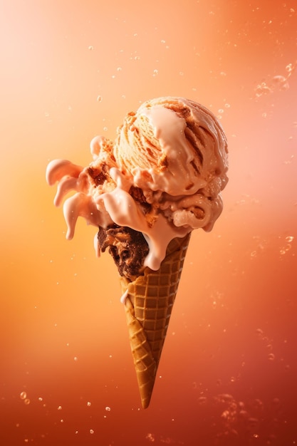 Ein leckeres Schokoladen-Eis auf einem Pfirsich-Hintergrund