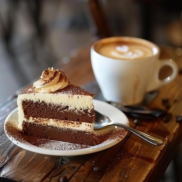 Foto ein leckeres stück schokoladenkuchen und eine tasse kaffee