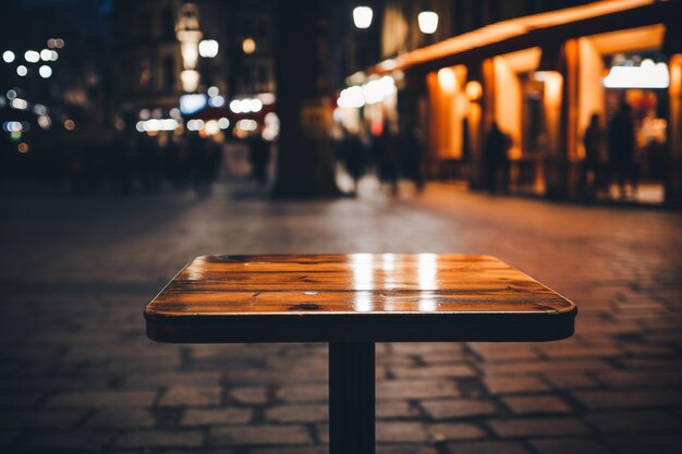 Foto ein leerer holztisch in der stadt bei nacht