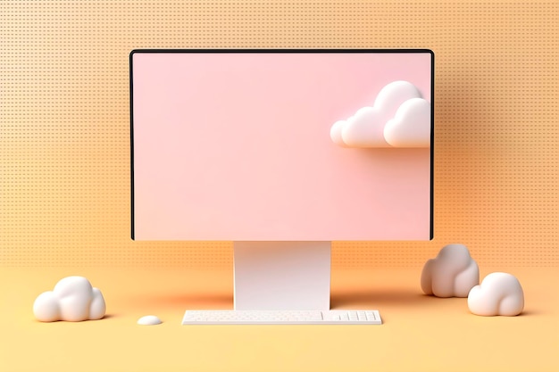 Ein leerer rosafarbener Mac-Computerbildschirm mit einer weißen Wolke darauf