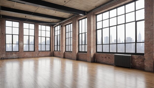 Foto ein leeres loft in new york mit pflanzen, fenstern, teppichen, augmented-reality-mockup-musterrahmen