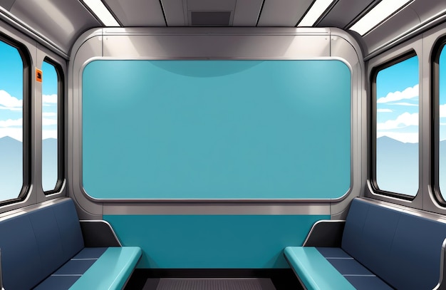 Ein leeres Mockup-Template oder ein Werbeplakat, das in einem Zug angezeigt wird