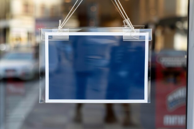 Foto ein leeres schild in einem schaufenster, kopierraum für text