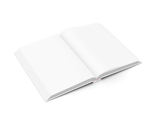 ein leeres weiß geöffnetes Hardcover-Buch-Mockup, isoliert auf einem weißen Hintergrund