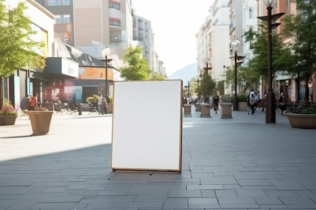 Ein leeres weißes Billboard-Modell auf einem Bürgersteig in einer Stadt