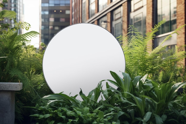 Ein leeres, weißes, rundes Metallschild im modernen urbanen Stil mit generativer KI