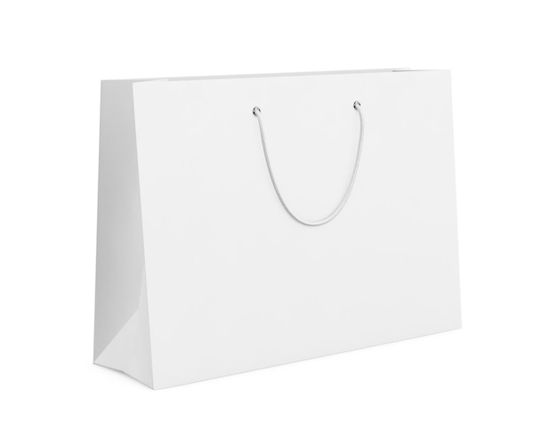 ein leeres White Landscape Paper Bag-Modell, das auf einem weißen Hintergrund isoliert ist