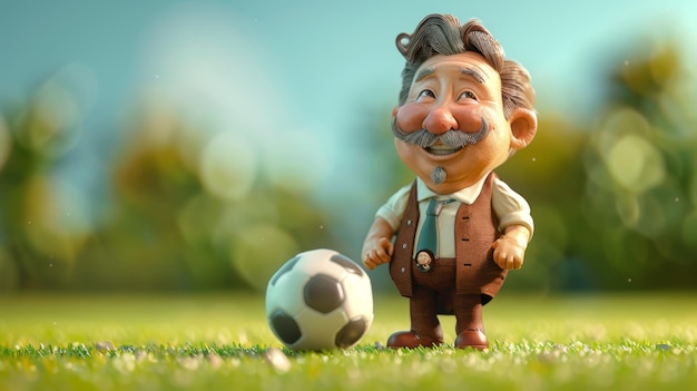 ein Lego-Mann mit Schnurrbart und einem Fußball