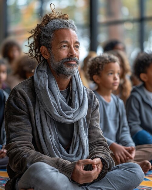 Foto ein lehrer, der die schüler leitet hintergrund