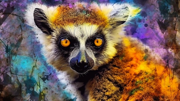 ein Lemur mit orangefarbenen Augen und einem schwarz-orangefarbenen Auge