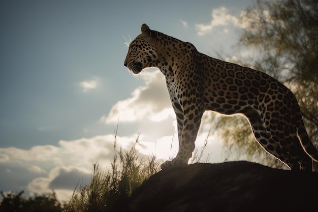 Ein Leopard auf einem Felsen in der Sonne