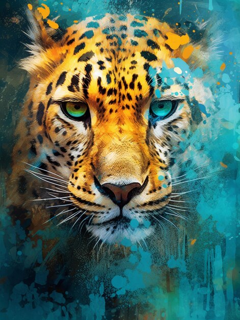 Ein Leopard mit blauen Augen ist ein Gemälde einer Person