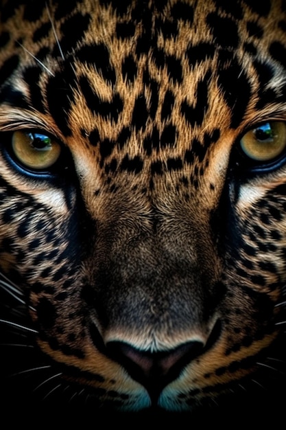 ein Leopard mit gelben Augen und schwarzem Hintergrund