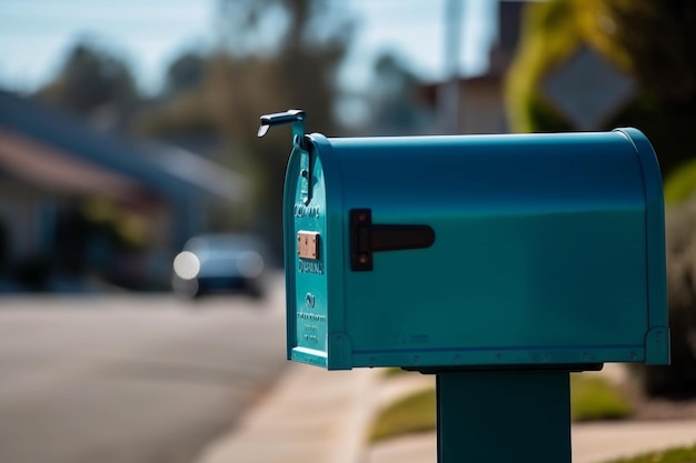 Ein leuchtend blauer Briefkasten