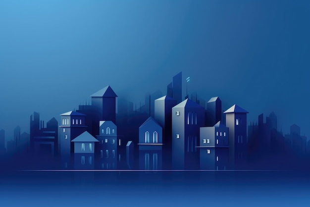 ein leuchtend blaues Stadtbild mit hoch aufragenden Gebäuden im Hintergrund