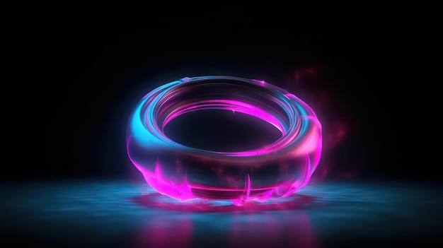 Ein leuchtender Ring mit einem blauen und rosa Licht dahinter