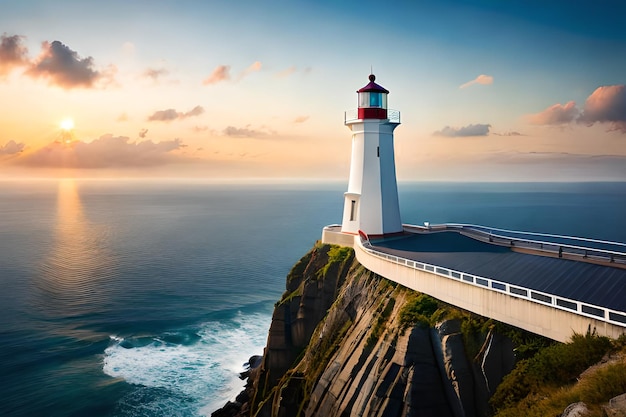 Ein Leuchtturm auf einer Klippe mit dem Meer im Hintergrund