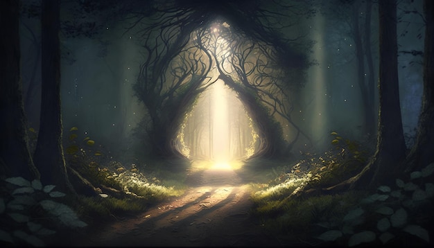 Ein Licht am Ende eines dunklen Waldes