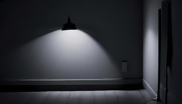 ein Licht an einer Wand, die auf einem Holzboden steht