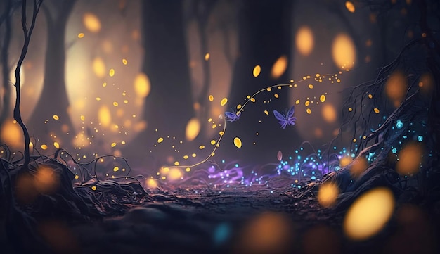 Ein Licht im Dunkeln mit einem leuchtenden Schmetterling auf der linken Seite