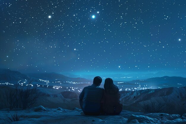 Ein liebendes Paar, das nachts die Sterne beobachtet.