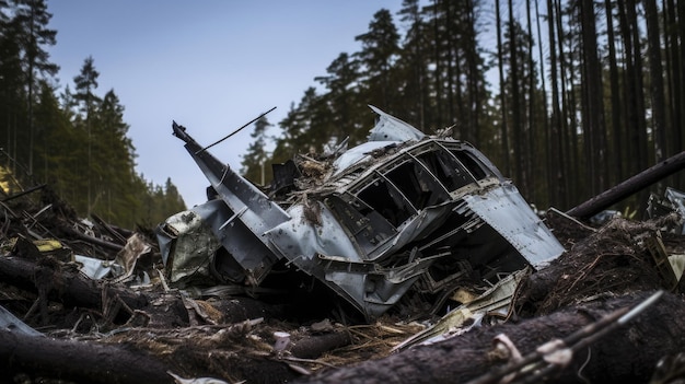 ein Lieferwagen, der in einem Wald zerstört wurde.