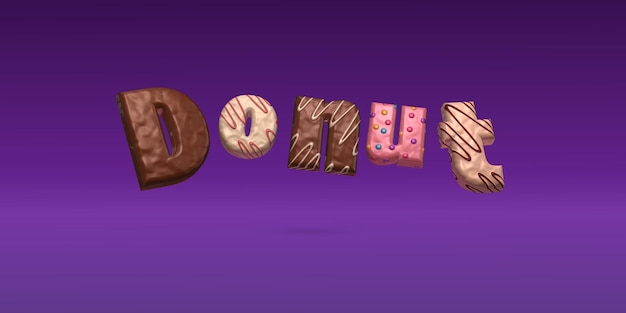 Ein lila Hintergrund mit dem Wort Donuts in der Mitte.