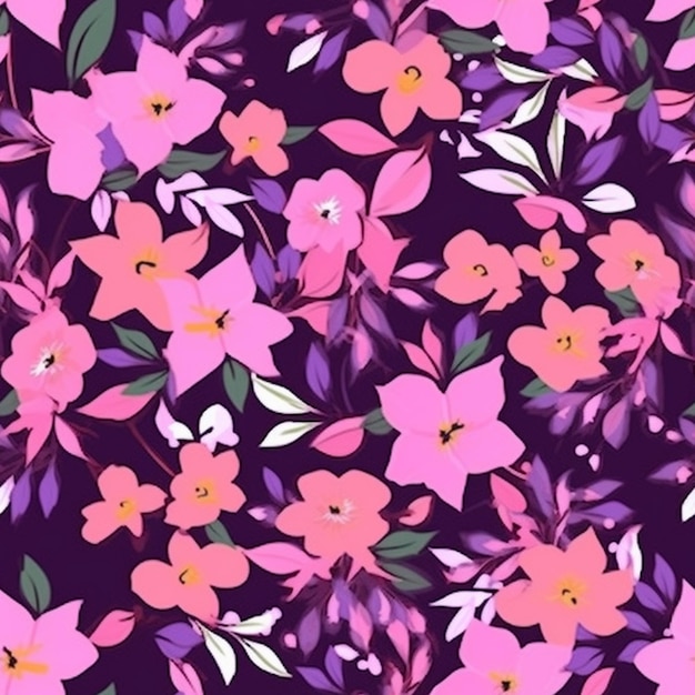 Ein lila Hintergrund mit einem Muster aus Blumen und Blättern.