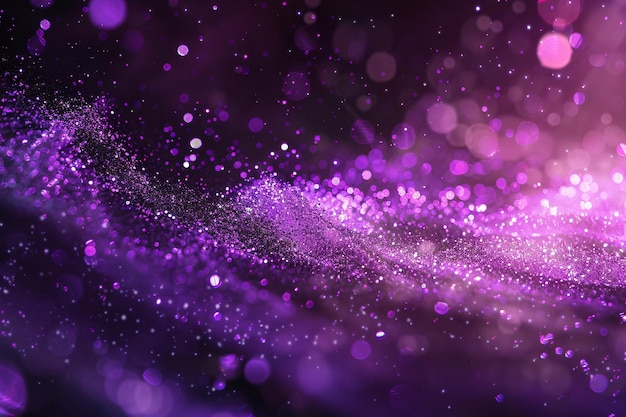 ein lila Hintergrund mit lila Glitzer und SterneAbstrakte lila Partikel und Punkte fließen auf lila