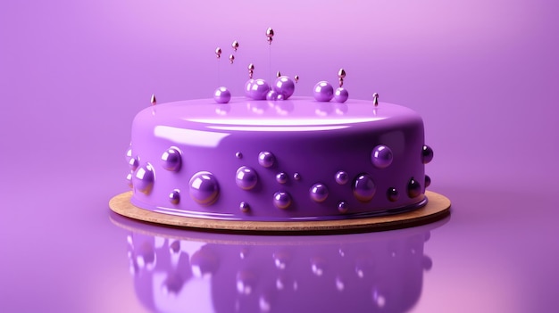 Ein lila Kuchen mit lila Perlen oben drauf