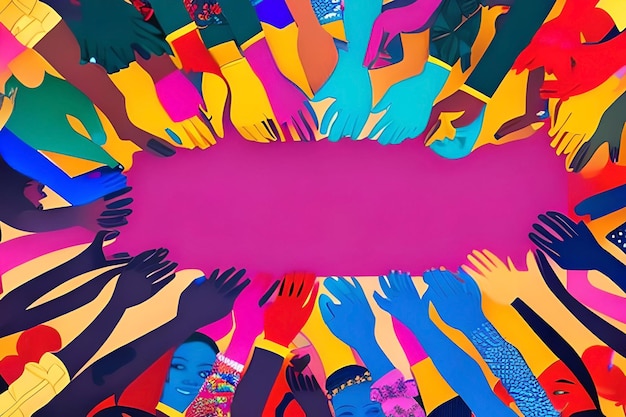Ein lila Poster mit Händchen haltenden Menschen und einem mit der Aufschrift „Alles“.