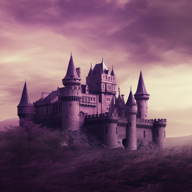 Ein lila Schloss mit dem Wort „Schloss“ darauf