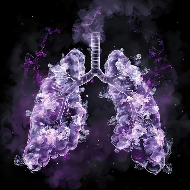 ein lila und lila Skelett mit dem Wort Lungen darauf