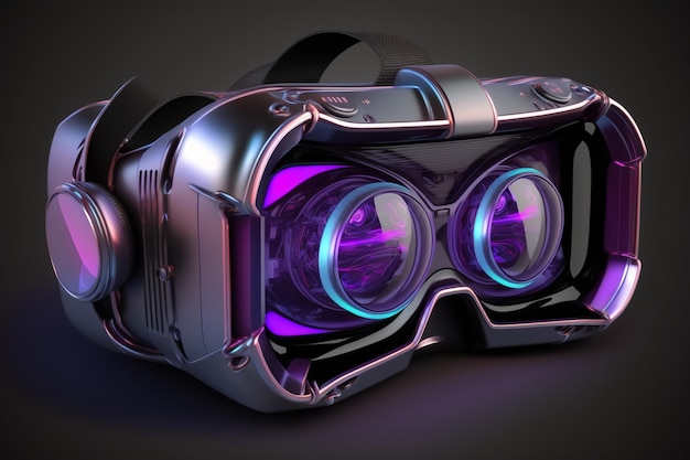 Ein lila VR-Headset mit lila Lichtern und lila Glas.
