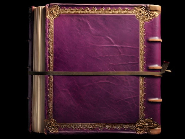 Foto ein lilafarbenes lederbuch mit goldbesatz