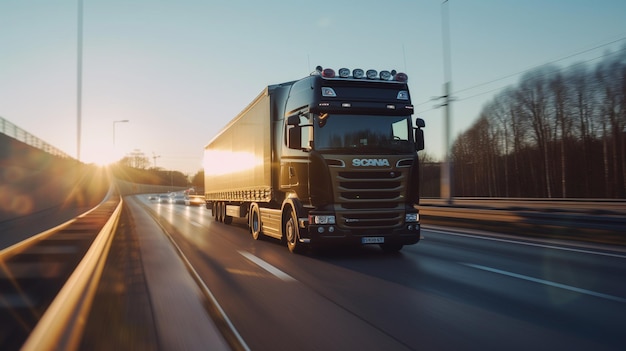 ein LKW mit dem Wort Lufter fährt die Straße hinunter