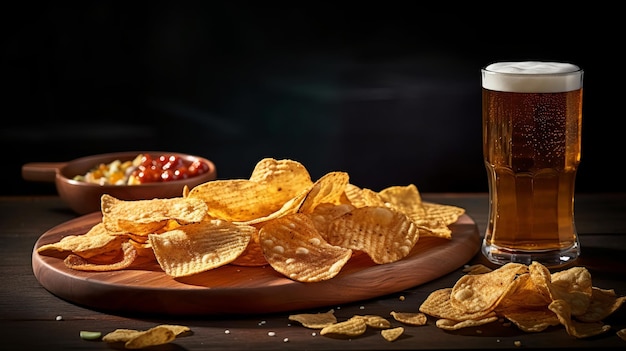 Ein Locken-in-Snack aus Bier und Chips. Kreative Ressource, die von der KI generiert wurde